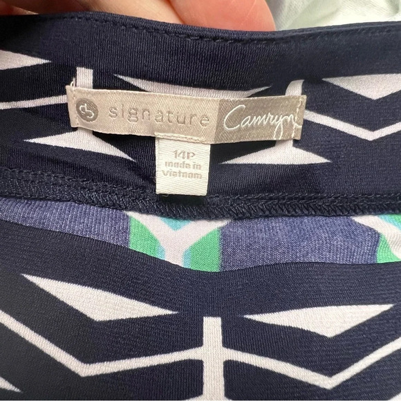 NWT Signature Camryn Dress Geometric Turquoise Navy Green Sheath Petite Size 14P - Picture 13 of 16